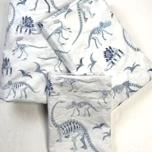 Pottery Barn Kids Dinosaur Dino Bones Sheet Set Crib Fitted Flat Pillowcase